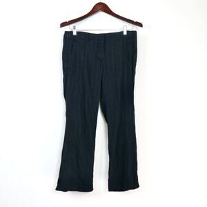 Theory Size 6 Linen Blend Striped Wide Leg Sugar C Trouser Pants Black